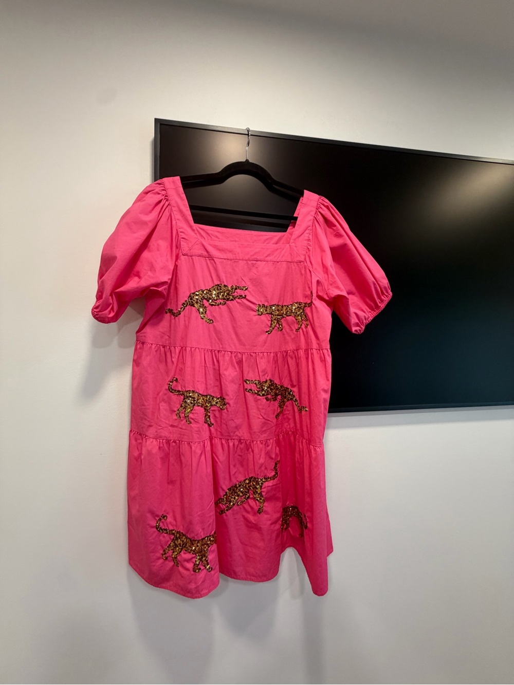 Mud Pie Hot Pink Leopard Sequin Tiered Dress